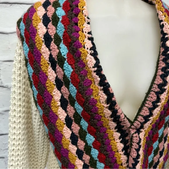 BAR III Open Crochet Cardigan Tan Multicolor Boho Retro Sz Medium Large …
