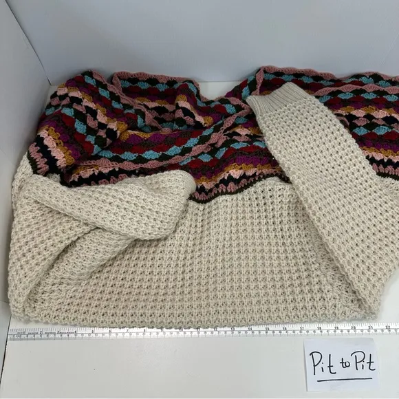 BAR III Open Crochet Cardigan Tan Multicolor Boho Retro Sz Medium Large …
