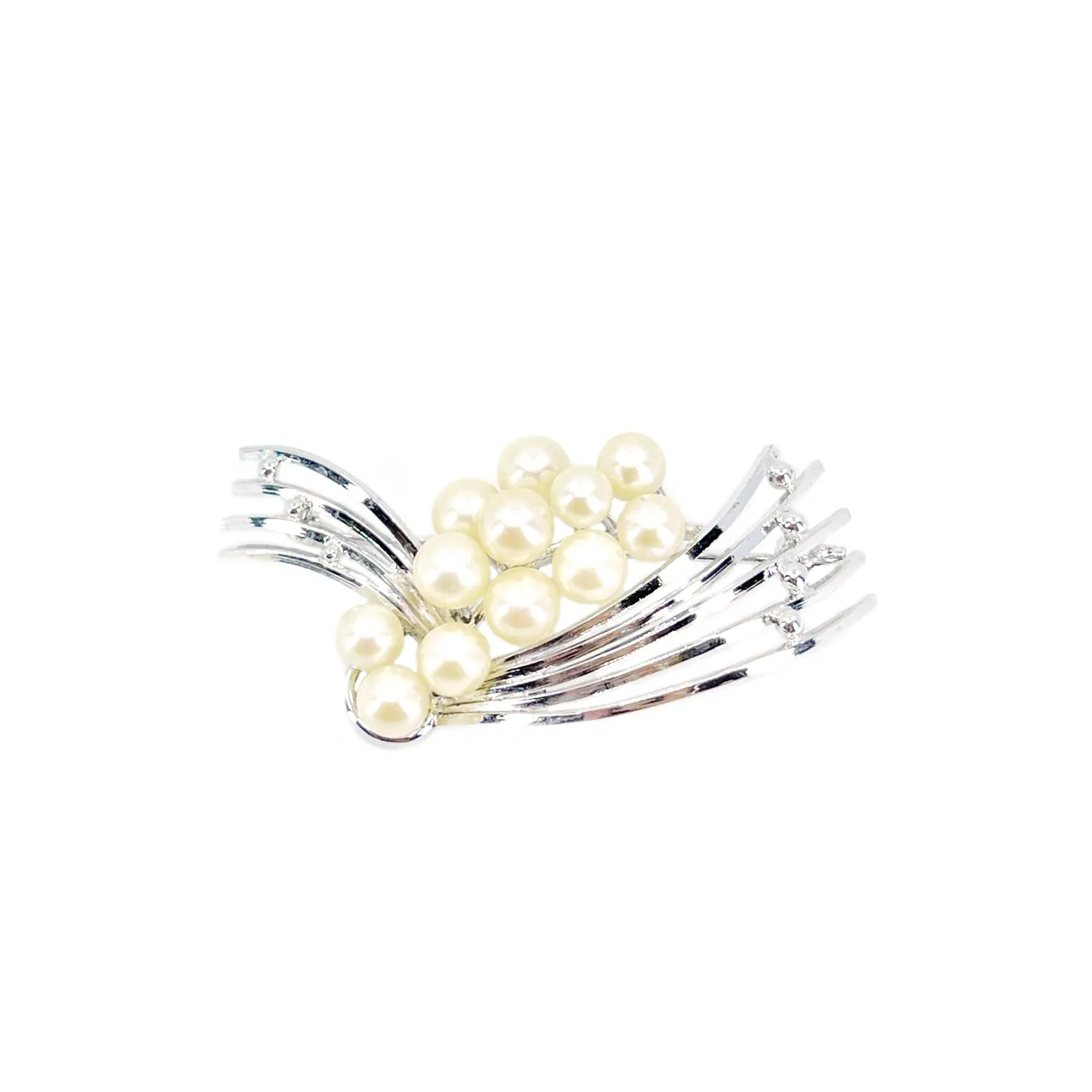 Beaded Mid Century Japanese Saltwater Akoya Vintage Cultured Pearl Brooch- Sterling Silver