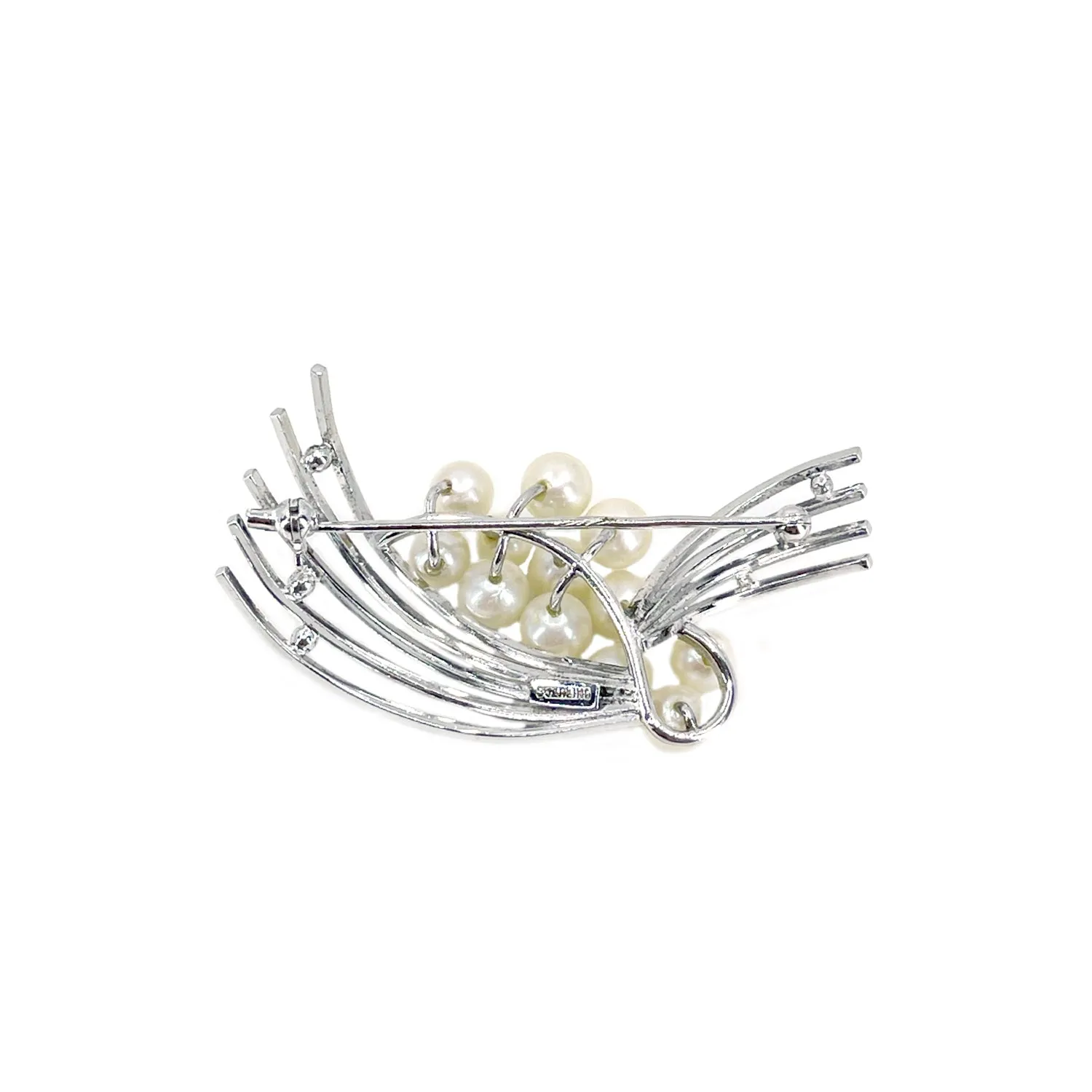 Beaded Mid Century Japanese Saltwater Akoya Vintage Cultured Pearl Brooch- Sterling Silver