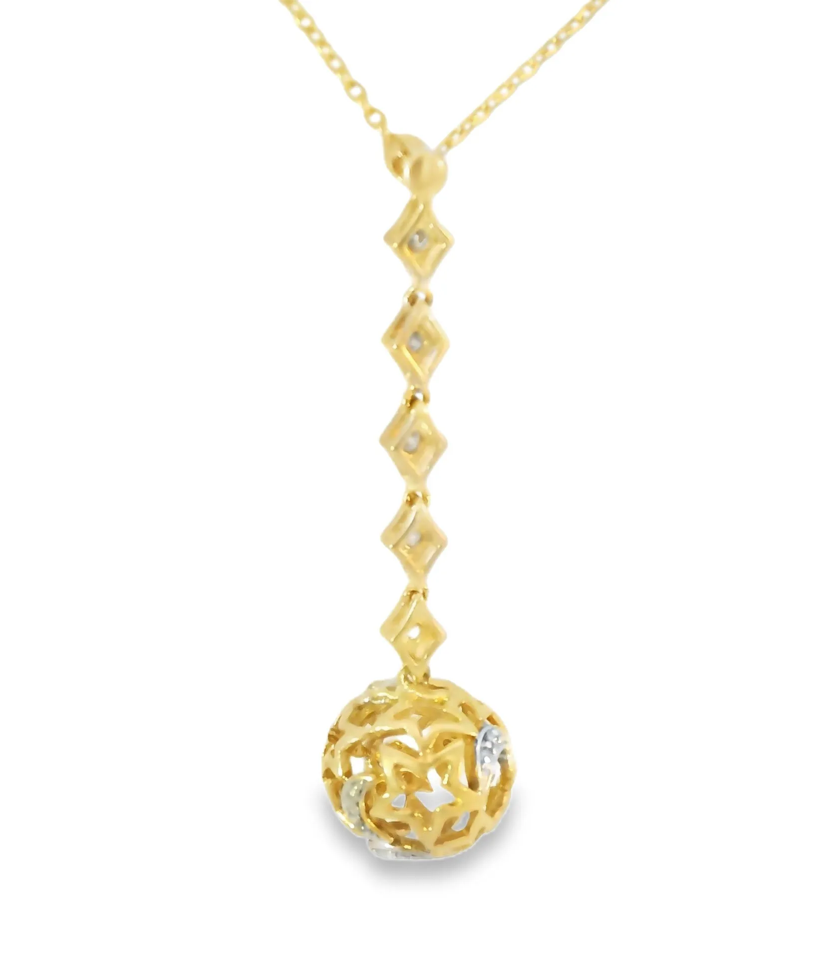 Beautiful 14K Yellow Gold Diamond Moon Stars Ball Sphere Pendant Necklace Slide