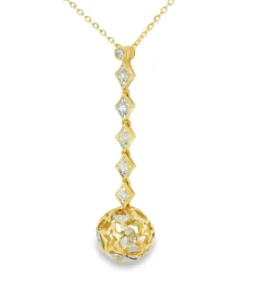 Beautiful 14K Yellow Gold Diamond Moon Stars Ball Sphere Pendant Necklace Slide