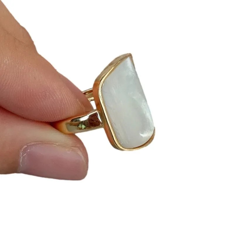 Beautiful White Keshi Mother Of Pearl Adjustable Ring