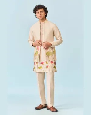 Beige Hand Painted Jacket Set for Men Unique Artistic Style & Sophisticated Fashion