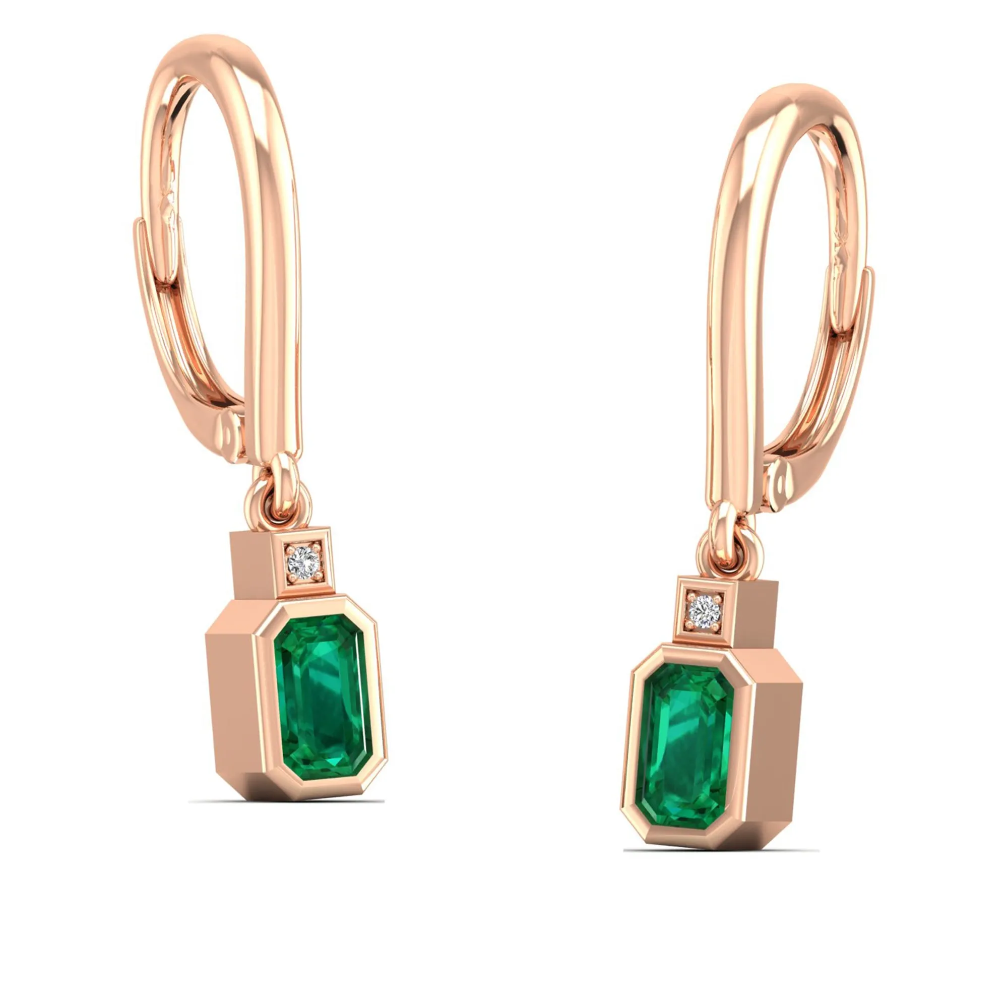 Bezel-Set Emerald and Diamond Dangle Drop Earrings
