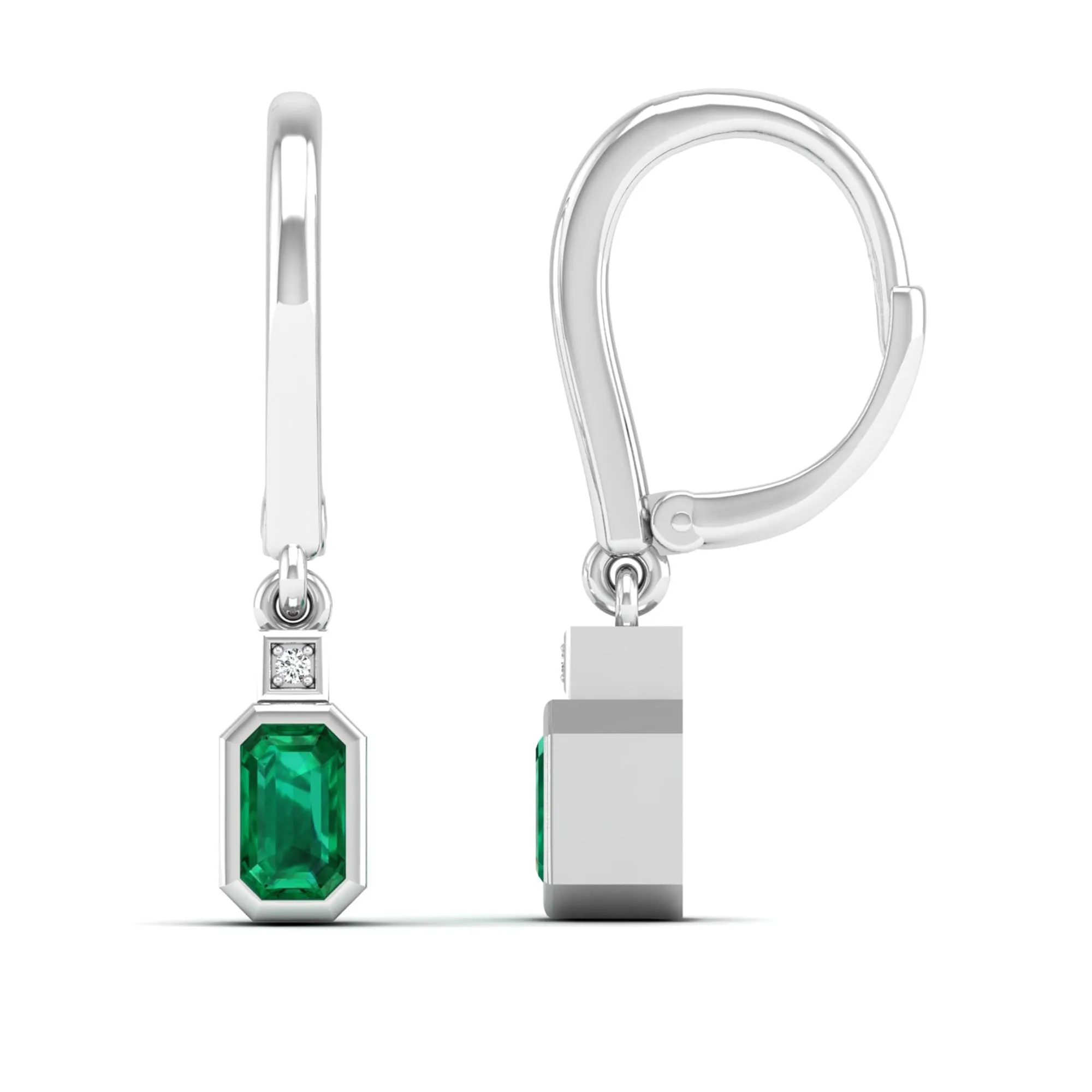 Bezel-Set Emerald and Diamond Dangle Drop Earrings