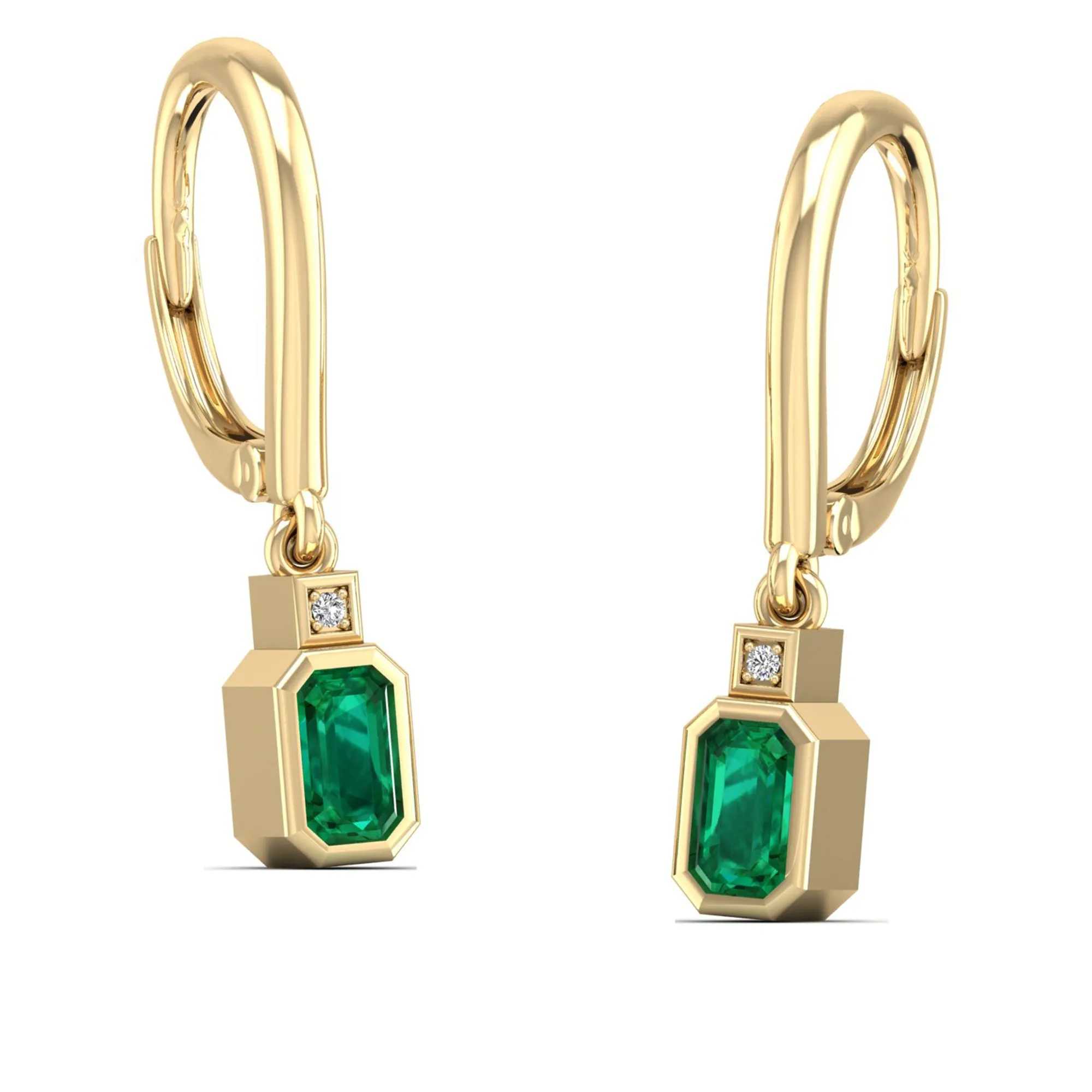 Bezel-Set Emerald and Diamond Dangle Drop Earrings