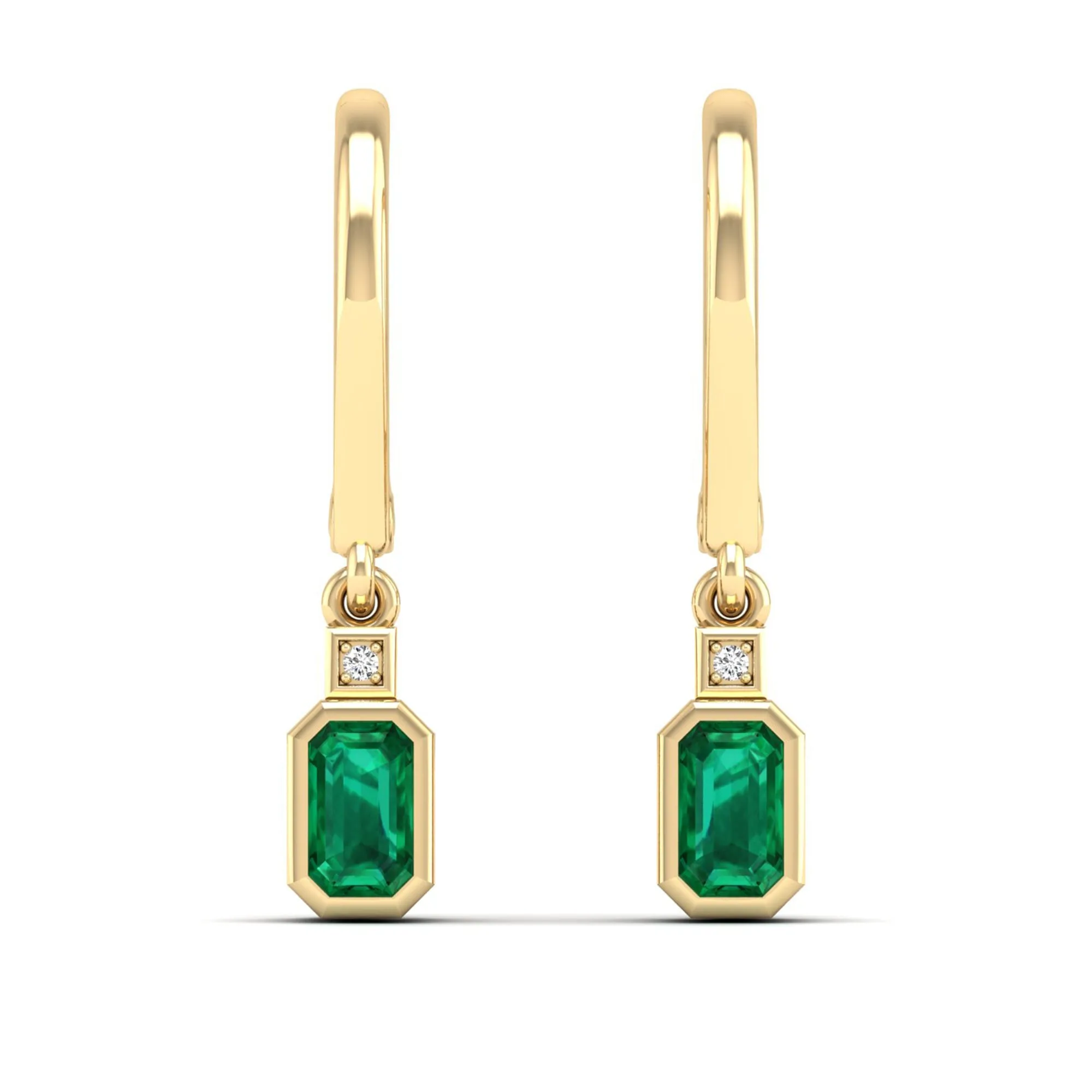 Bezel-Set Emerald and Diamond Dangle Drop Earrings