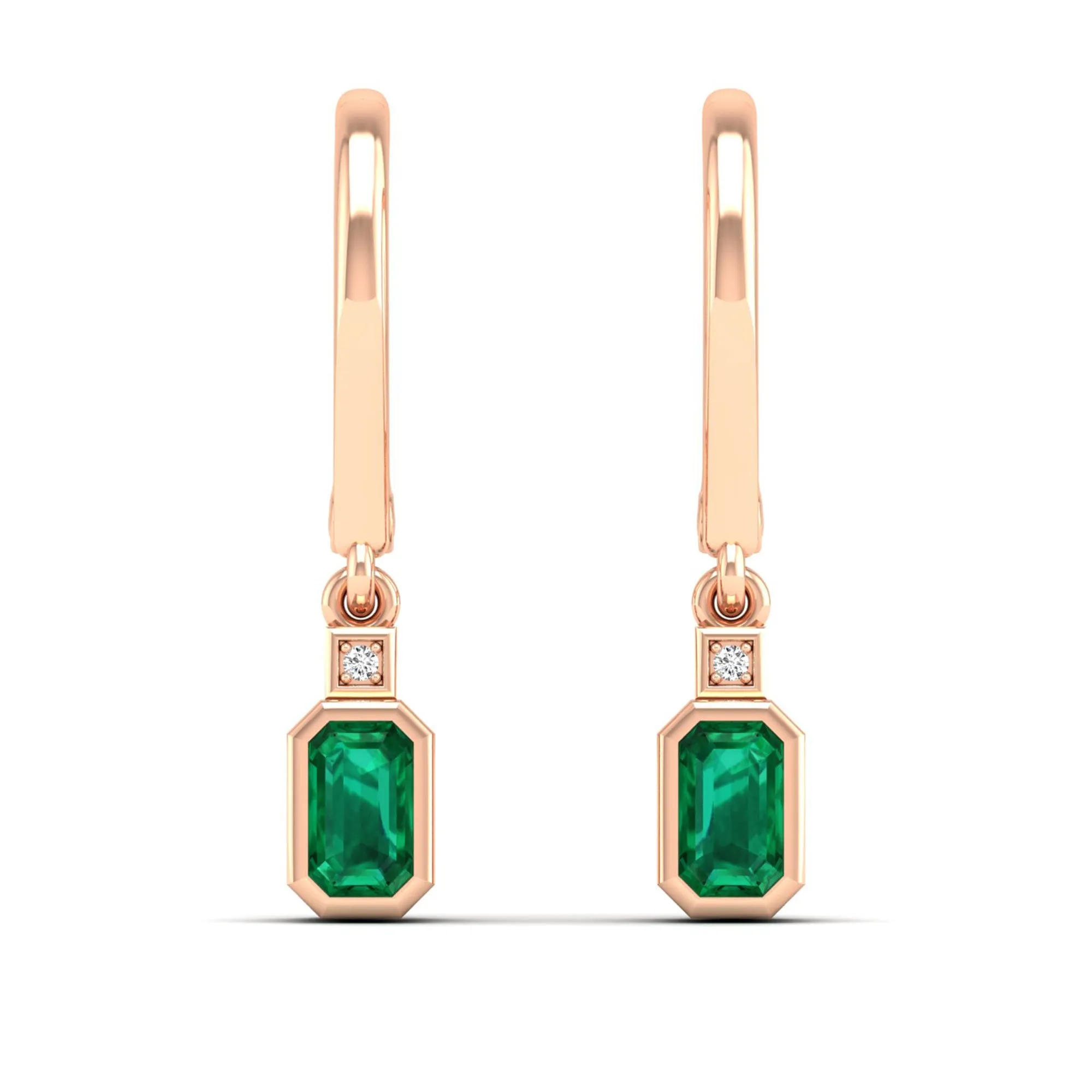 Bezel-Set Emerald and Diamond Dangle Drop Earrings