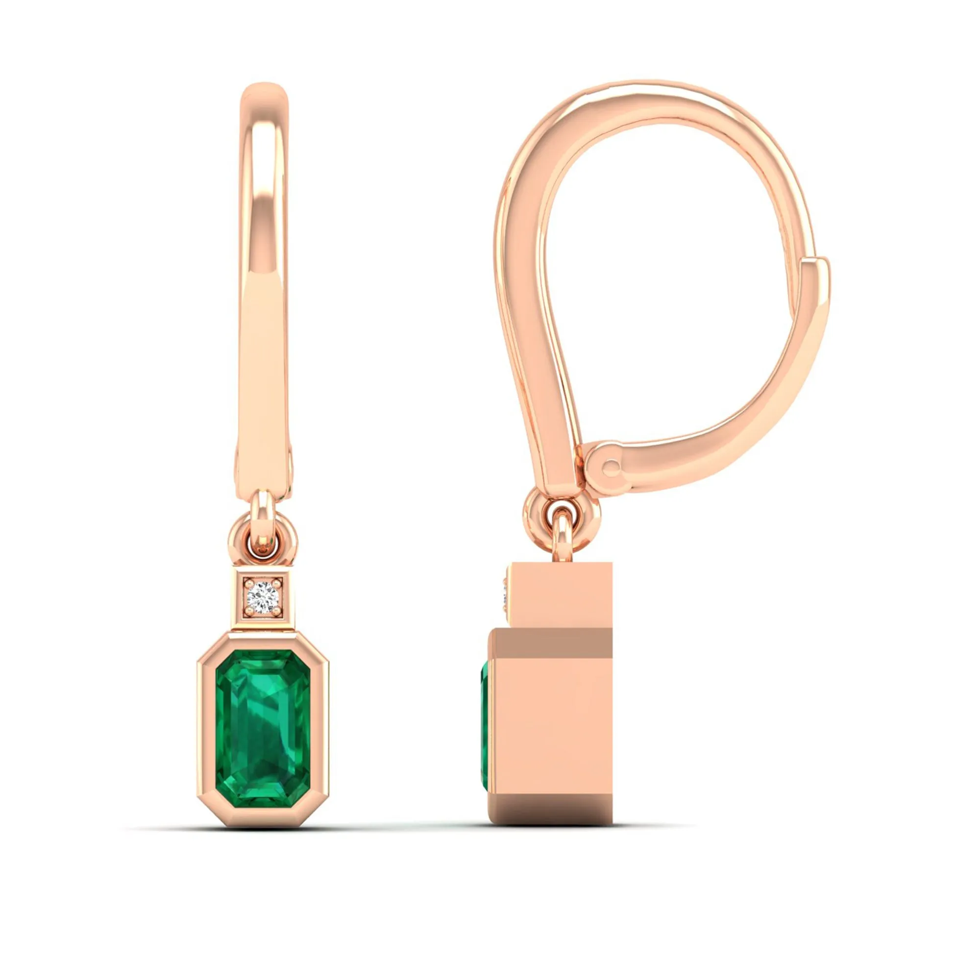Bezel-Set Emerald and Diamond Dangle Drop Earrings