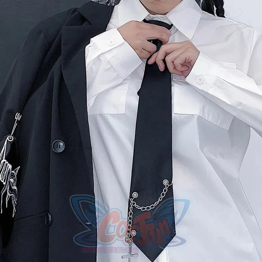 Black Cool Chain School Uniform Wild Fit Couple Black Tie S20054