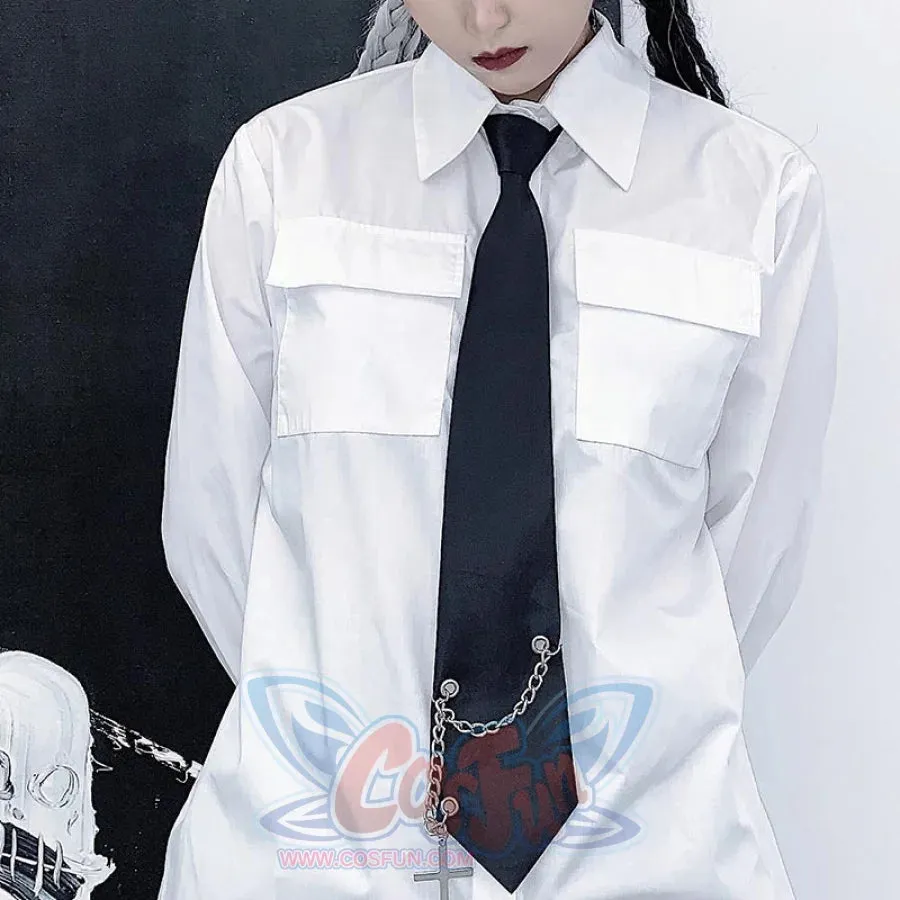 Black Cool Chain School Uniform Wild Fit Couple Black Tie S20054