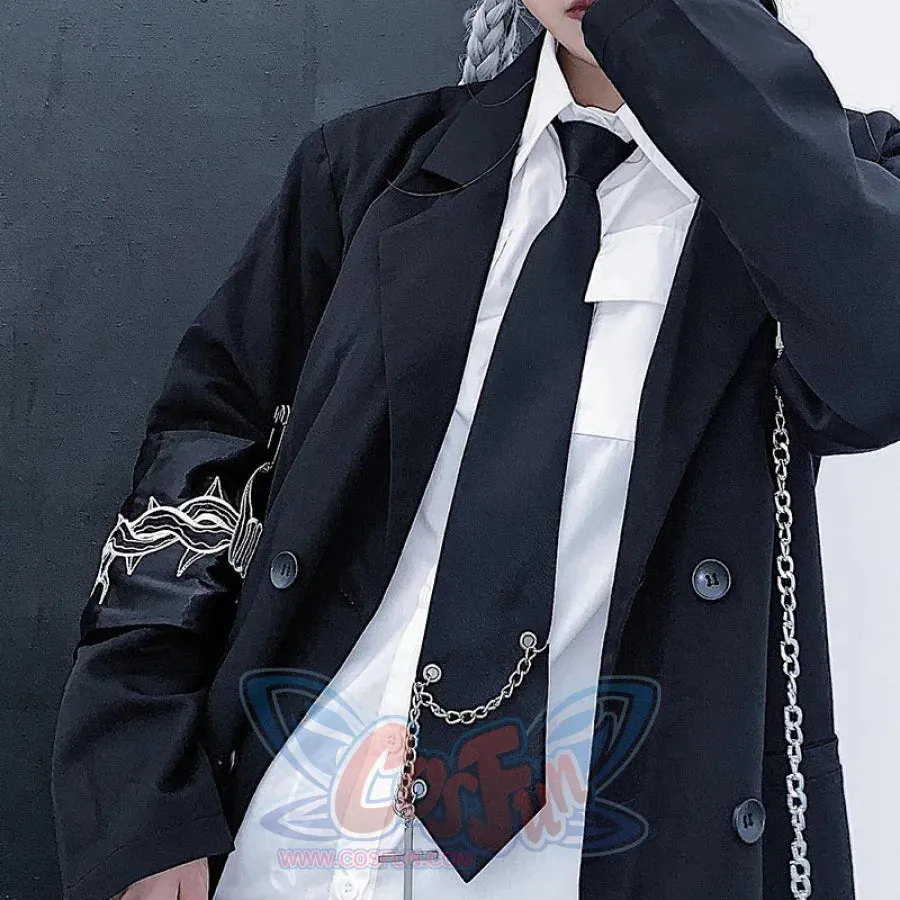 Black Cool Chain School Uniform Wild Fit Couple Black Tie S20054