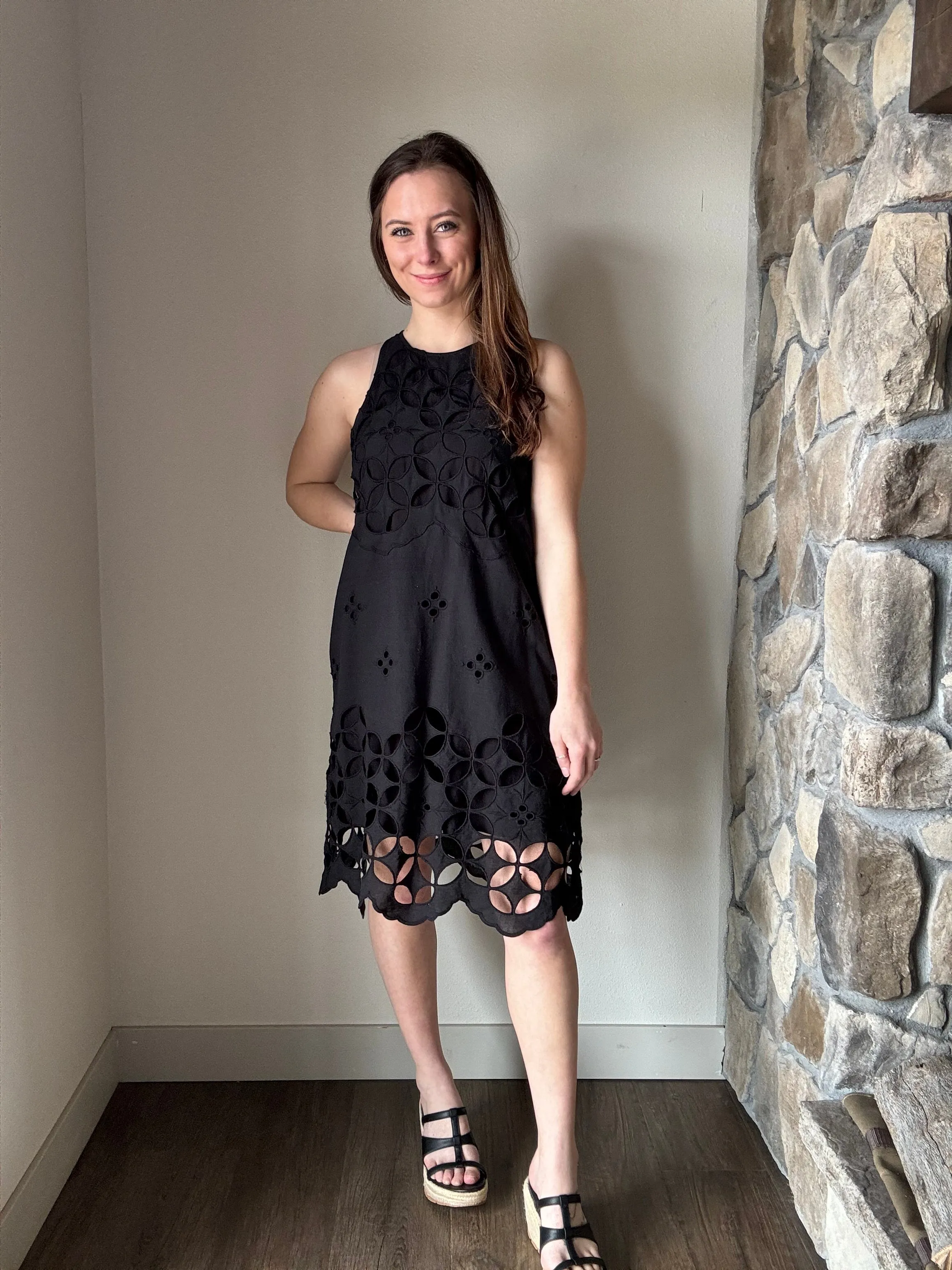 black crochet lace halter dress
