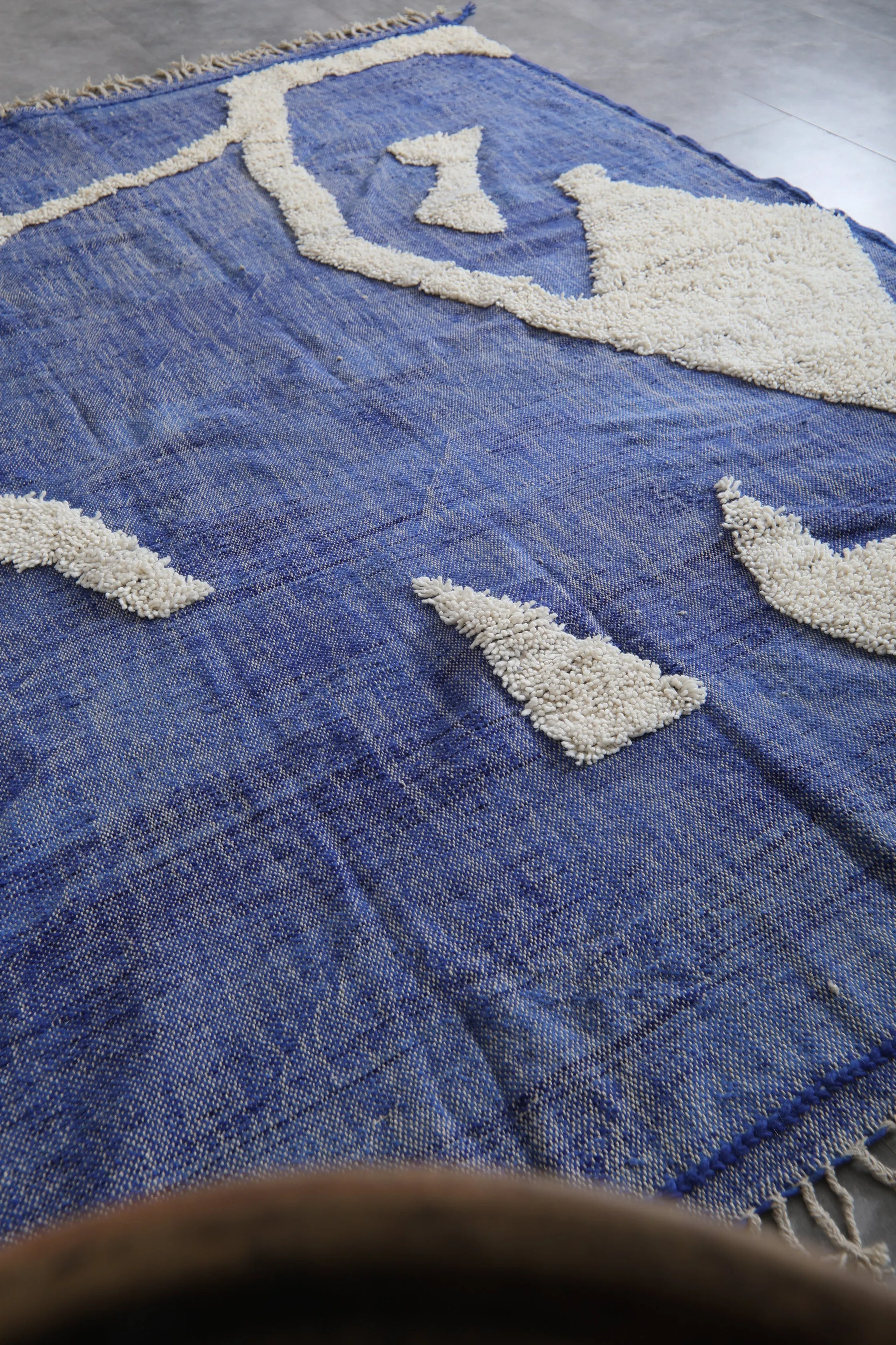Blue and White Flat Woven Rug - Kilim rug - Custom rug