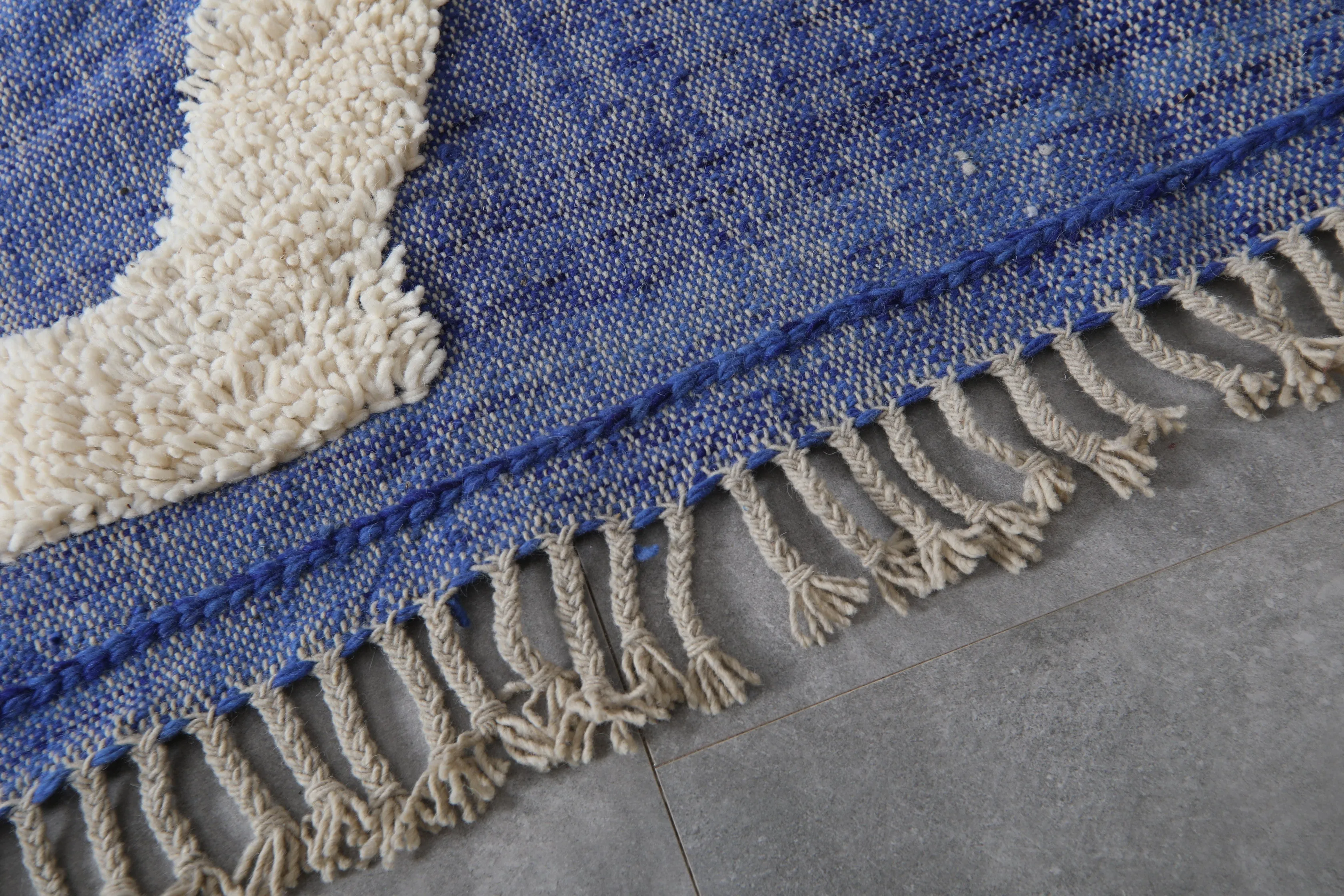 Blue and White Flat Woven Rug - Kilim rug - Custom rug