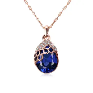 Blue Cubic Zirconia & 18K Rose Gold-Plated Teardrop Pendant Necklace