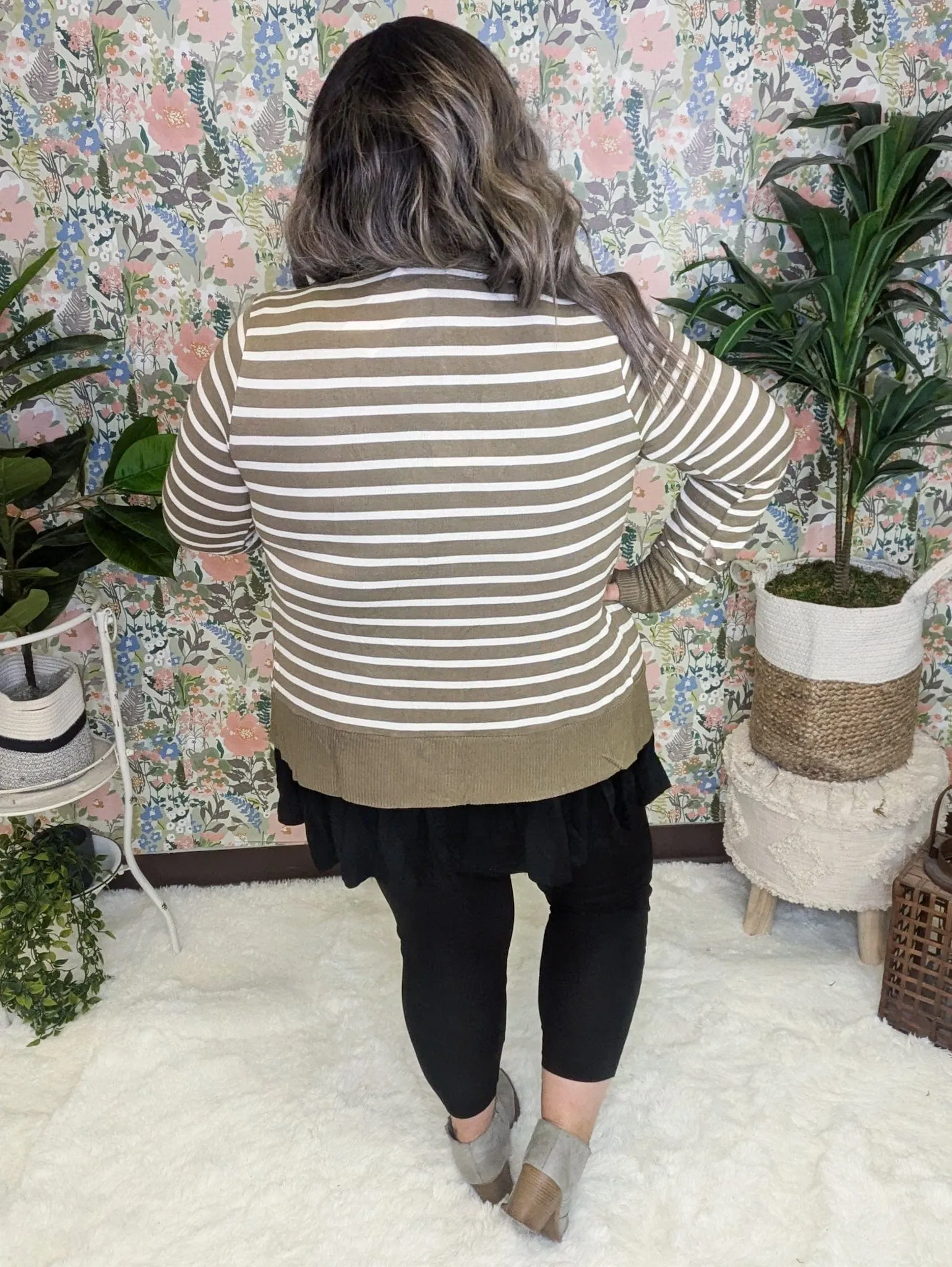 BobbiJo Striped Cardigan w/Snap Details