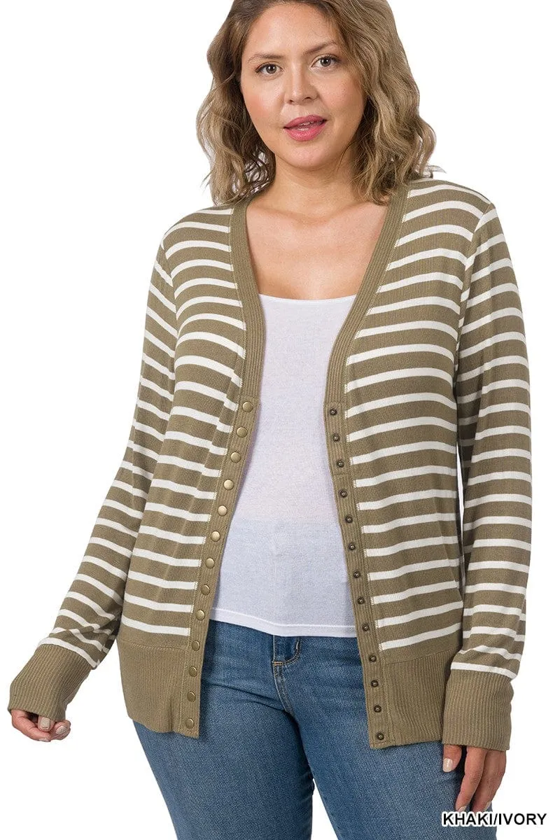 BobbiJo Striped Cardigan w/Snap Details