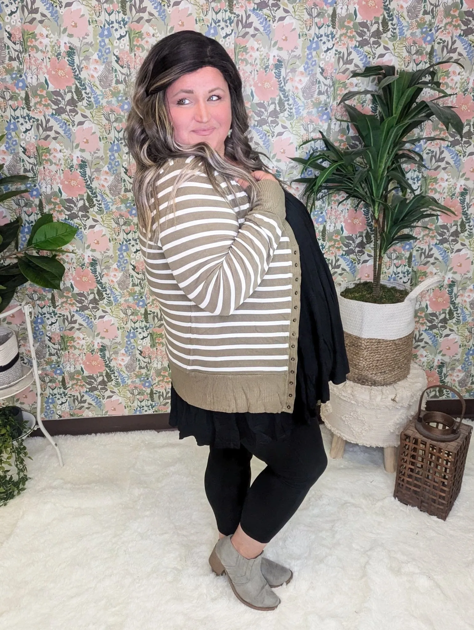 BobbiJo Striped Cardigan w/Snap Details