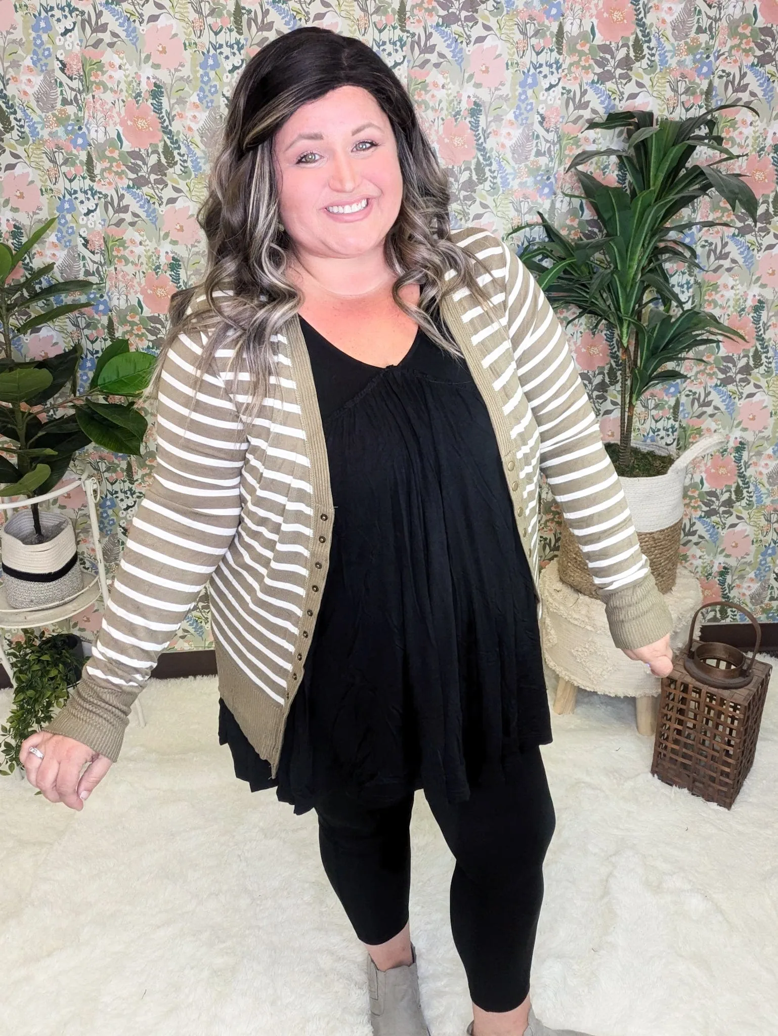 BobbiJo Striped Cardigan w/Snap Details
