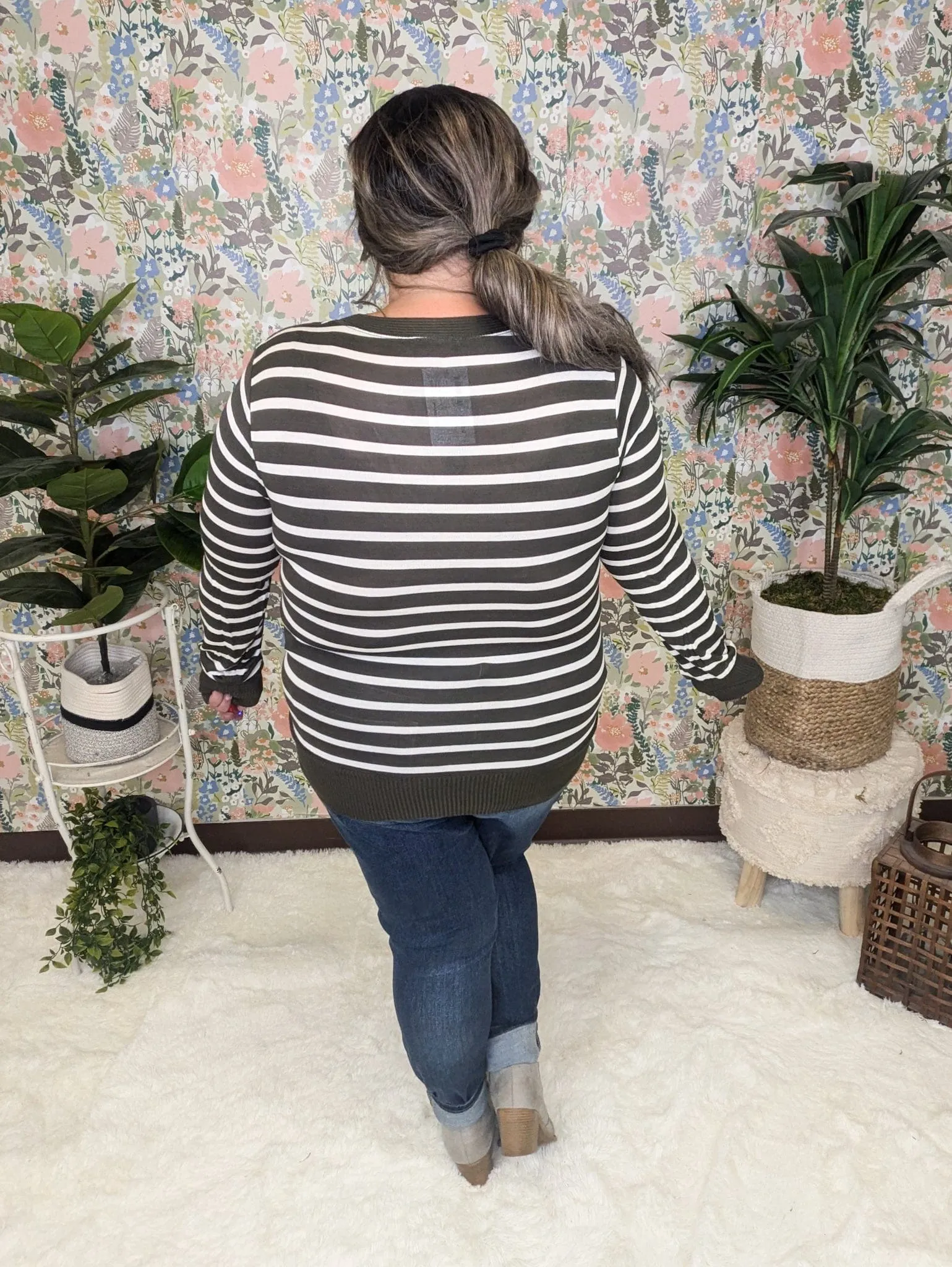 BobbiJo Striped Cardigan w/Snap Details