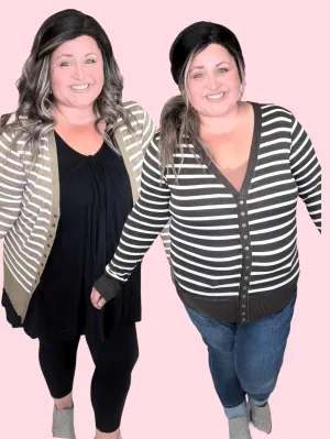 BobbiJo Striped Cardigan w/Snap Details