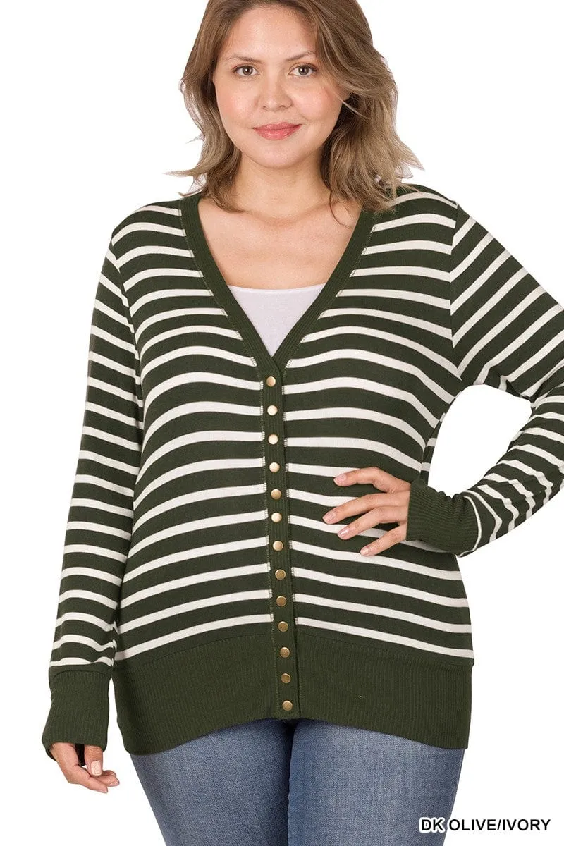 BobbiJo Striped Cardigan w/Snap Details