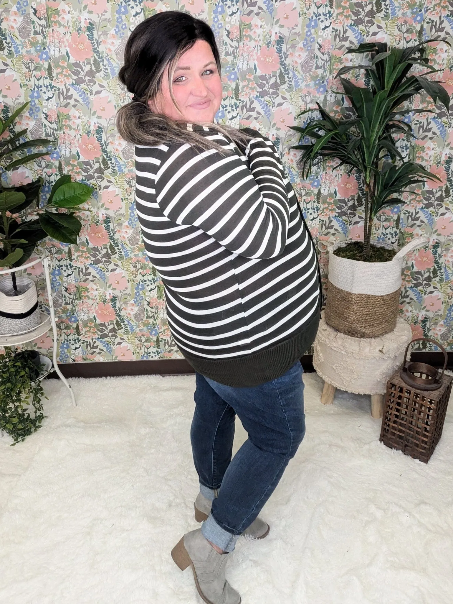 BobbiJo Striped Cardigan w/Snap Details