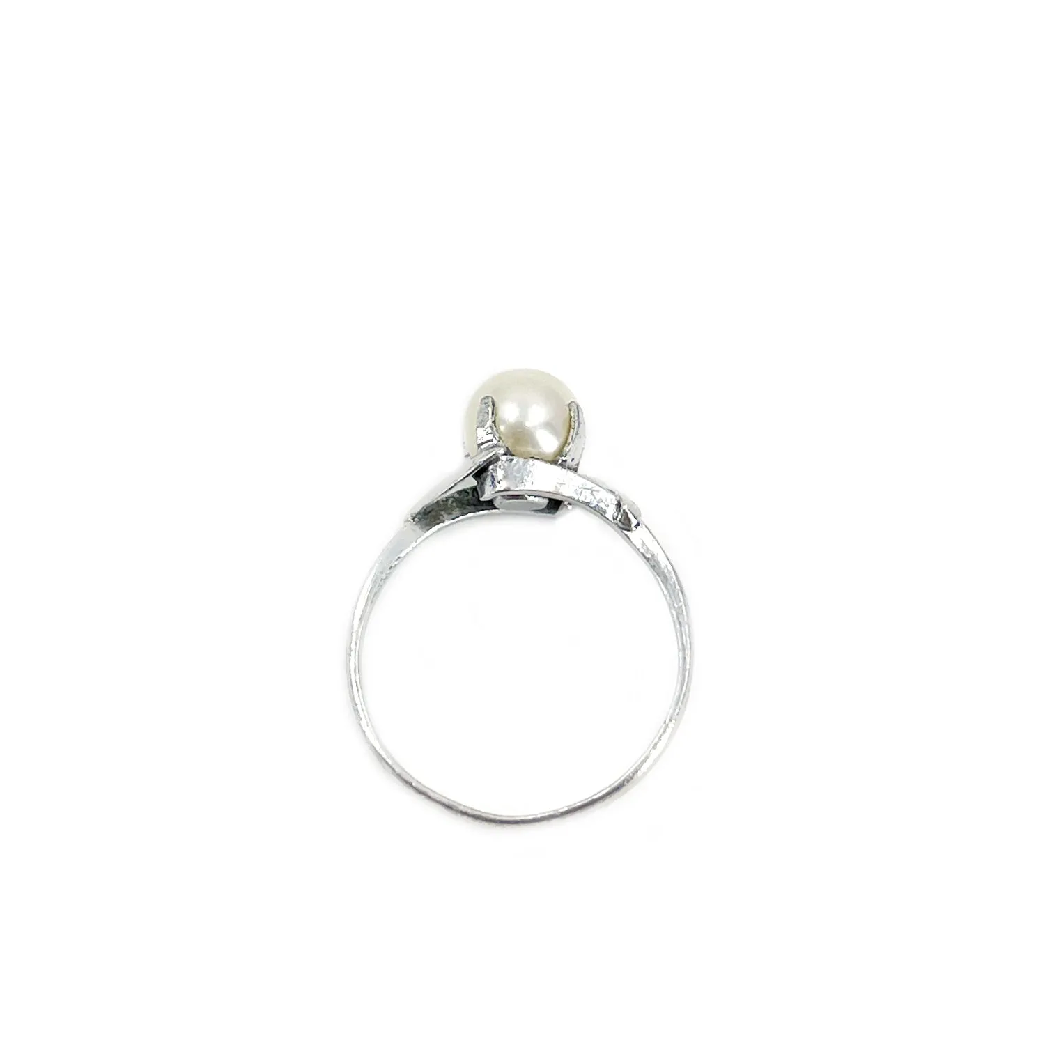 Botanical Leaf Japanese Saltwater Akoya Cultured Pearl Ring- Sterling Silver Sz 6 1/4
