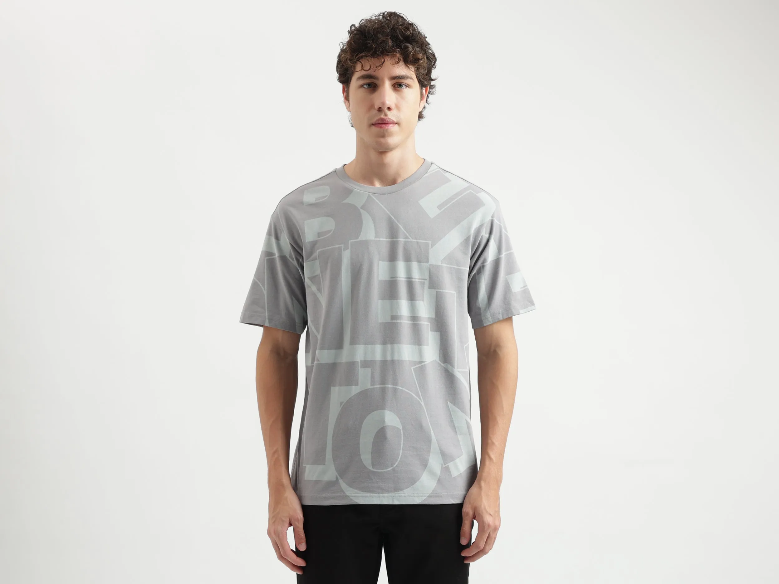Boxy Fit Round Neck Printed Pattern T-shirt