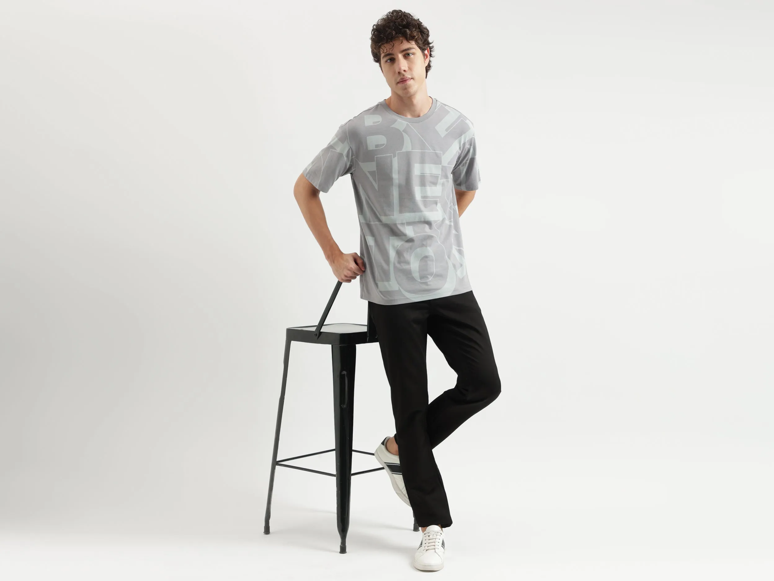 Boxy Fit Round Neck Printed Pattern T-shirt