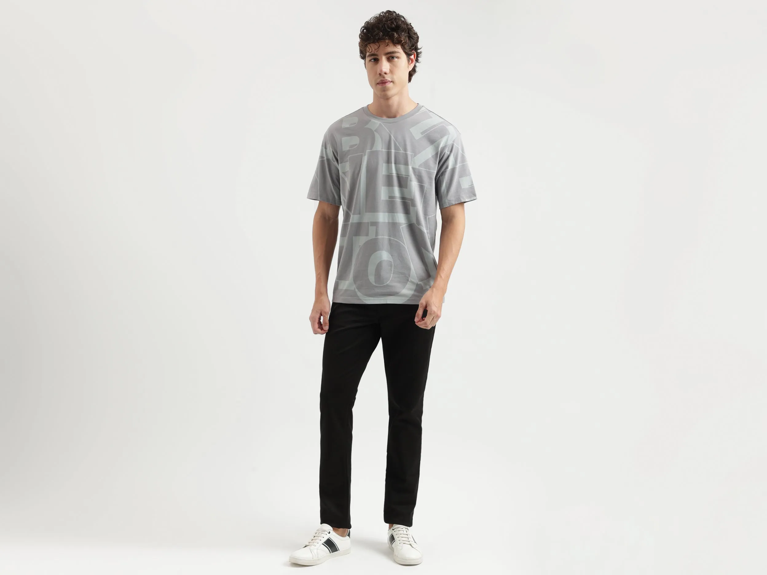 Boxy Fit Round Neck Printed Pattern T-shirt