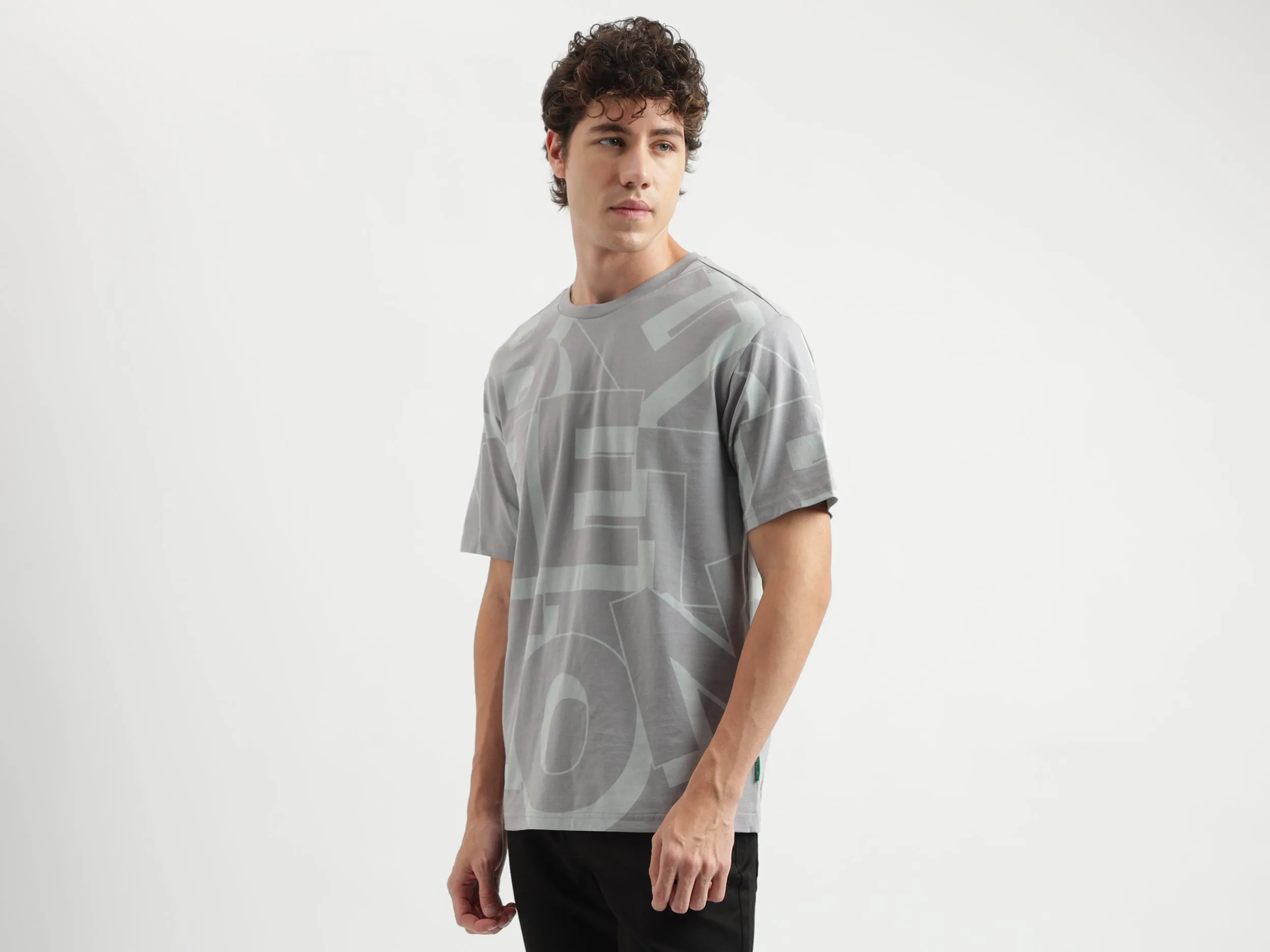Boxy Fit Round Neck Printed Pattern T-shirt