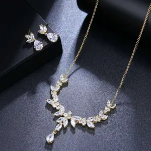 Bridal Diamond Gem Necklace and Earrings Set, Wedding Crystal Necklace Set, 14K Gold or Platinum