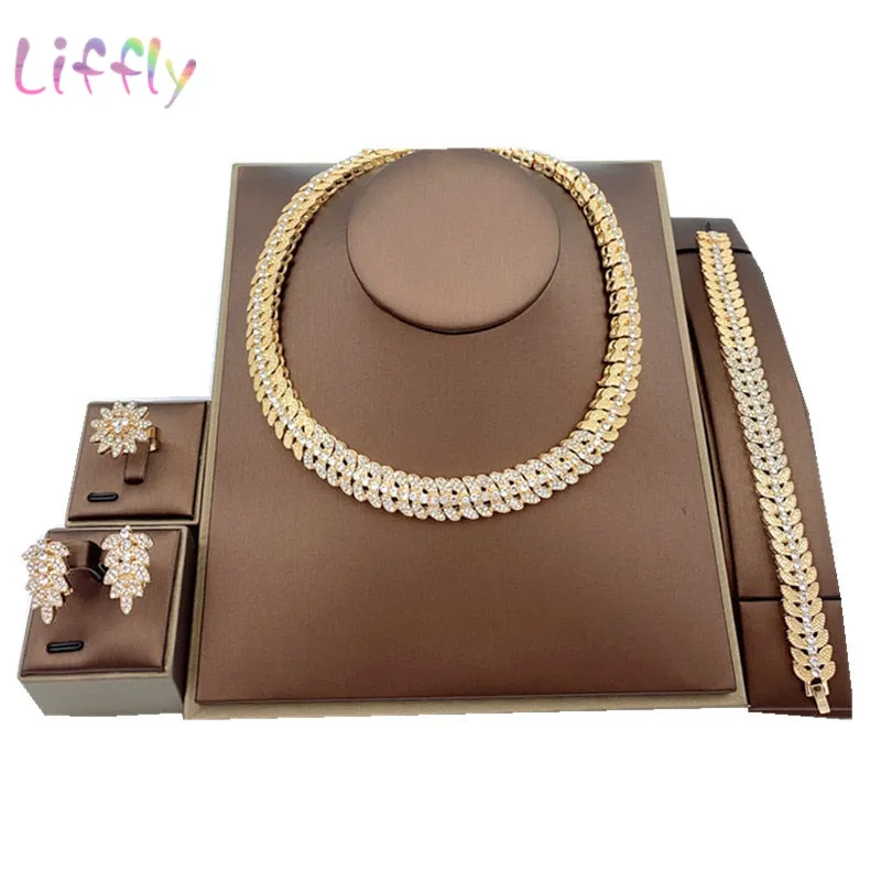 Bridal Jewelry Set with Floral Design and Crystal Accents