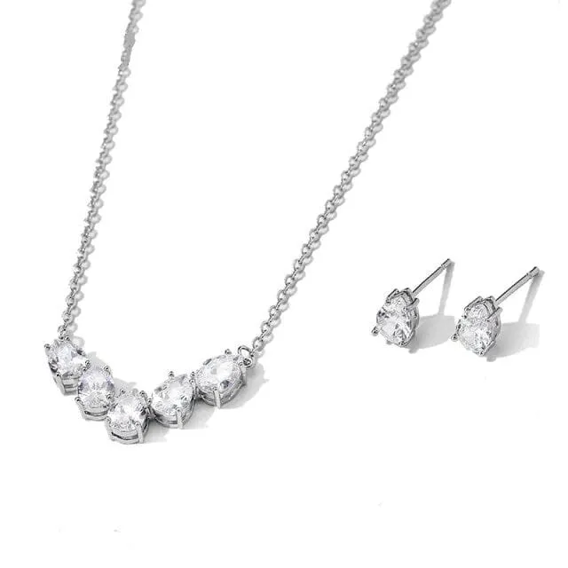 Bridal Minimalist Crystal 3 PC Jewelry Set, Necklace and Earrings Set, Bridesmaid Chain Necklace, Wedding 14K Gold Plated Jewelry
