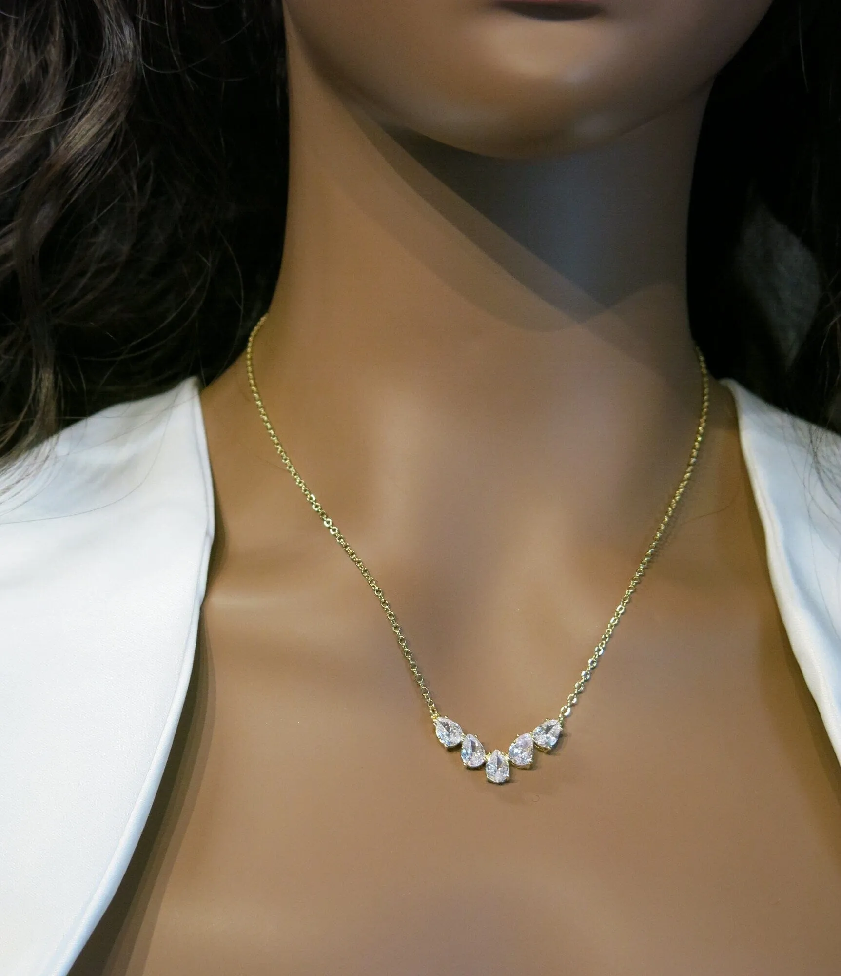 Bridal Minimalist Crystal 3 PC Jewelry Set, Necklace and Earrings Set, Bridesmaid Chain Necklace, Wedding 14K Gold Plated Jewelry