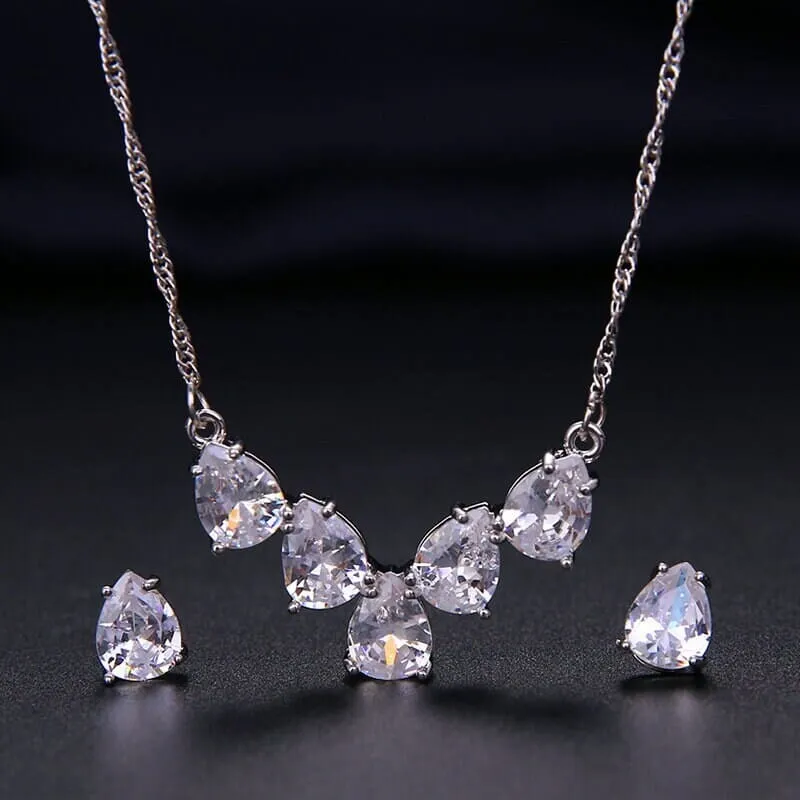 Bridal Minimalist Crystal 3 PC Jewelry Set, Necklace and Earrings Set, Bridesmaid Chain Necklace, Wedding 14K Gold Plated Jewelry