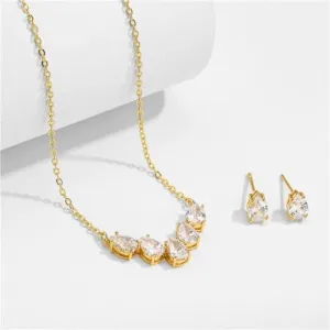 Bridal Minimalist Crystal 3 PC Jewelry Set, Necklace and Earrings Set, Bridesmaid Chain Necklace, Wedding 14K Gold Plated Jewelry