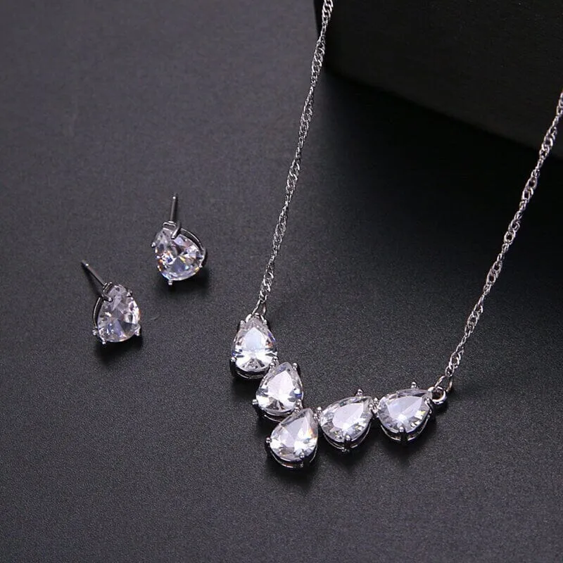 Bridal Minimalist Crystal 3 PC Jewelry Set, Necklace and Earrings Set, Bridesmaid Chain Necklace, Wedding 14K Gold Plated Jewelry