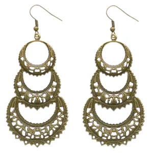 Bronze Crescent Moon Filigree Dangle Earrings