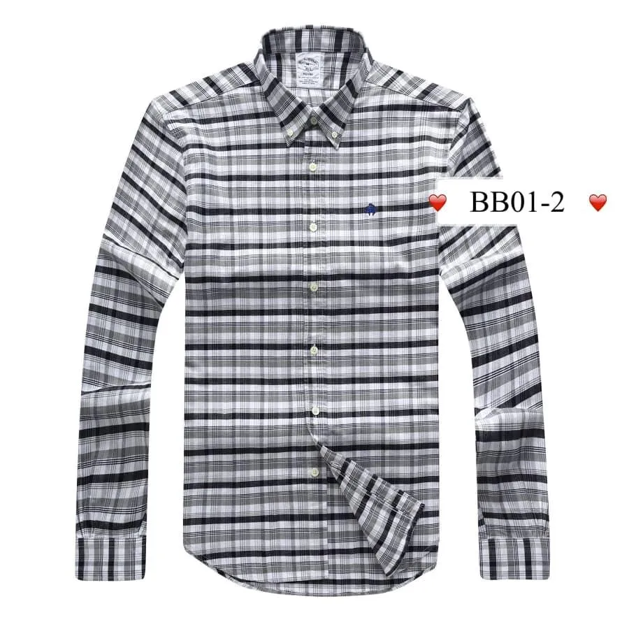 Brooks Men's  Plain 100% cotton collar Button down Grey Long sleeve Shirt