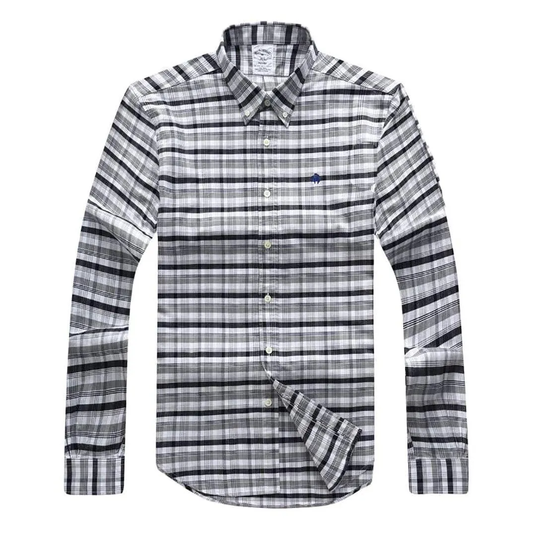 Brooks Men's  Plain 100% cotton collar Button down Grey Long sleeve Shirt