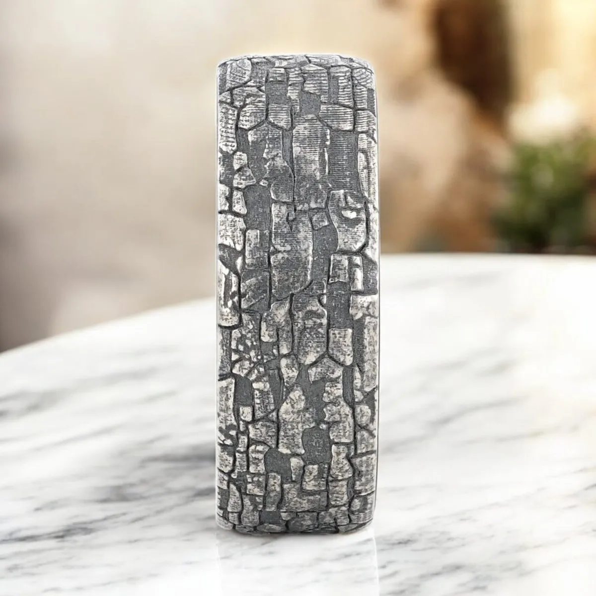 BROOKSTONE | Black Tungsten Ring, Sterling Silver Stonework Pattern