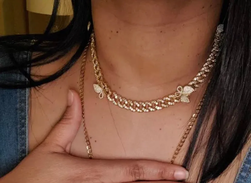 Butterfly Cuban choker chain necklace