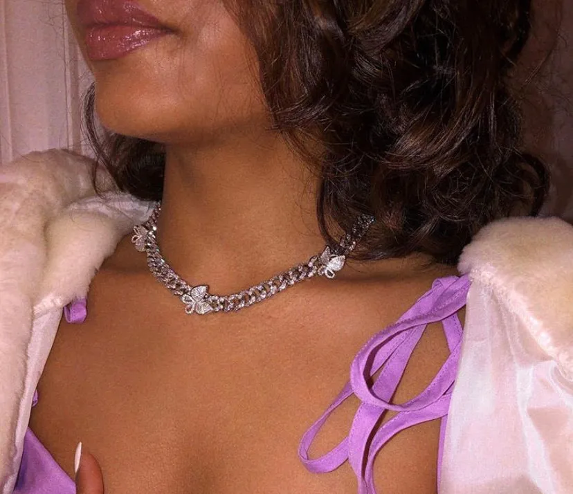 Butterfly Cuban choker chain necklace
