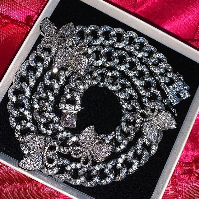 Butterfly Cuban choker chain necklace