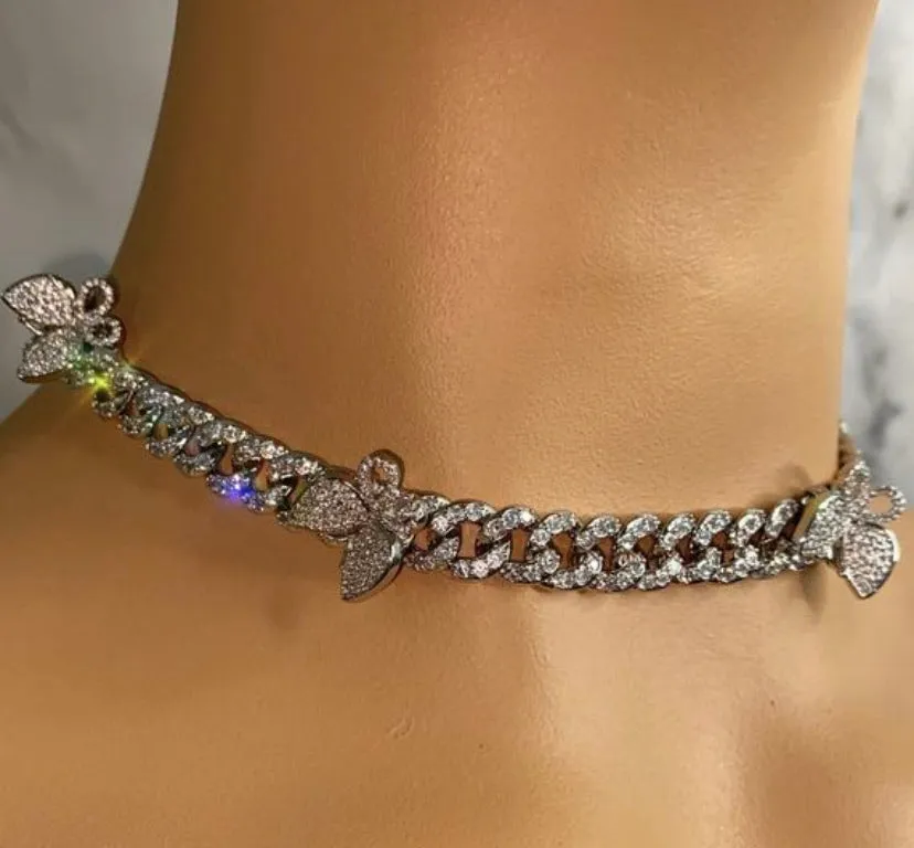 Butterfly Cuban choker chain necklace