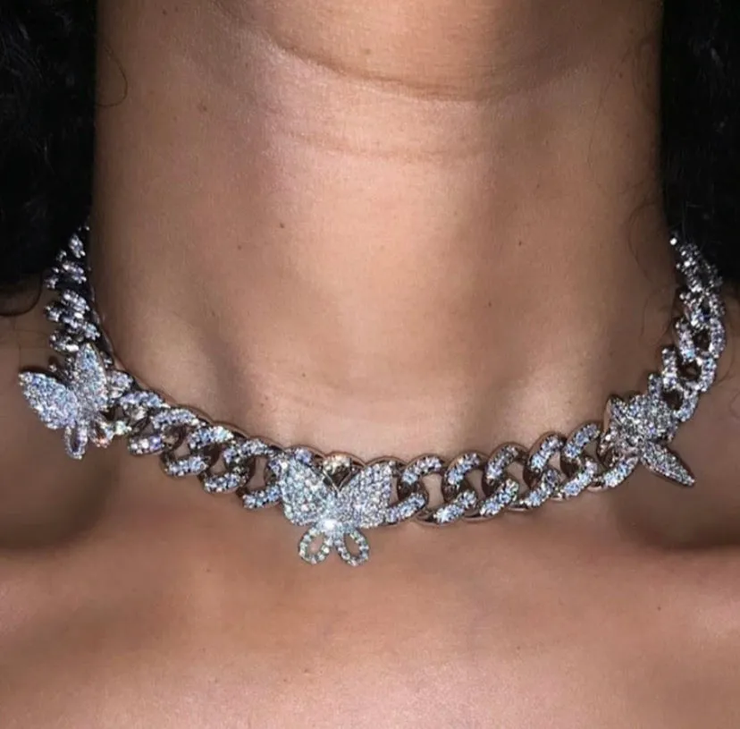Butterfly Cuban choker chain necklace